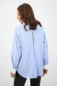 Kadın Rahat Kalıp Mavi Çizgili Manşetli Gömlek 1804-25 - 5