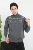 Baskılı Tam Boğazlı Uzun Kol Dokuma Triko - Antrasit - 1