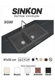 SİNKON Antrasit Granit Evye 97x52 / Çift Gözlü - SG90 - Sinkon - 1