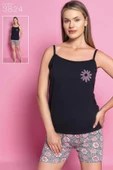 Reo Kadın İp Askılı Siyah Şortlu Pijama Takım 3824 thumbnail 2