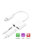 Iphone Lightning Aux 3.5mm Dönüştürücü Aynı Anda Sorunsuz Şarj Edebilen Adaptör Jo-ıp09 Beyaz - 2