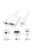 Iphone Lightning Aux 3.5mm Dönüştürücü Aynı Anda Sorunsuz Şarj Edebilen Adaptör Jo-ıp09 Beyaz - 5