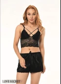 Siyah Saten Şortlu Bralet Takım Siyah - 4