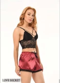 Saten Şortlu Bralet Love secret Taşlı Takım Bordo - 6