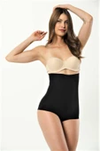 Kadın Siyah Lazer Kesim Yüksek Bel Slip Korse - 1