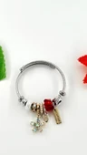 Kadın Charm Kırmızılı Kristal Çiçek Çelik Bileklik - 2