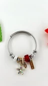Kadın Charm Kırmızılı Kristal Çiçek Çelik Bileklik - 6