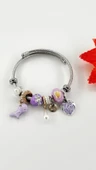 Kadın Charm Balıklı Çiçek Çelik Bileklik Lila Renk thumbnail 7