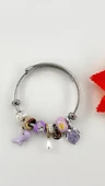 Kadın Charm Balıklı Çiçek Çelik Bileklik Lila Renk thumbnail 3