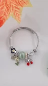 Kadın Charmlı Kiraz Figürlü Çelik Bileklik Yeşil thumbnail 1