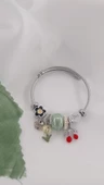 Kadın Charmlı Kiraz Figürlü Çelik Bileklik Yeşil thumbnail 2