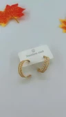 Kadın Yaprak Tasarım Çelik Küpe Gold Renk - 3