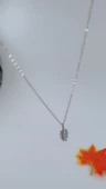 Kadın Gümüş Renk Yaprak Çelik Kolye thumbnail 2