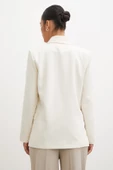 Çift Düğmeli Keten Blazer Ceket Ekru - 6