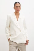 Çift Düğmeli Keten Blazer Ceket Ekru - 3