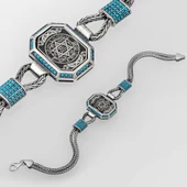 Hz.Süleyman Mührü İşlemeli 925 Ayar Gümüş Erkek Bileklik - 2