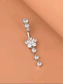Gümüş Renk  Taşlı Uzun Göbek Piercing - 2