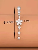 Gümüş Renk  Taşlı Uzun Göbek Piercing - 3