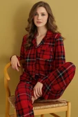 Kadın Gömlek Yaka Önden Düğmeli Saten Biyeli Göğüs Cepli Süet Kışlık Uzun Kol Pijama Takımı - 8