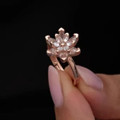Pembe Lotus Çiçeği Rose Gümüş Kadın Yüzük thumbnail 4