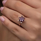 Mor Taşlı Lotus Çiçeği 925 Gümüş Kadın Yüzük thumbnail 4