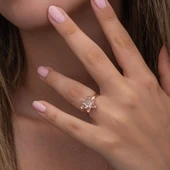 Pembe Lotus Çiçeği Rose Gümüş Kadın Yüzük thumbnail 9