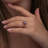 Mor Taşlı Lotus Çiçeği 925 Gümüş Kadın Yüzük thumbnail 3