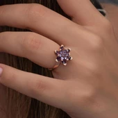 Mor Taşlı Lotus Çiçeği 925 Gümüş Kadın Yüzük thumbnail 2