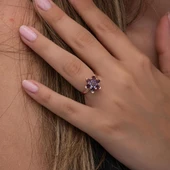 Mor Taşlı Lotus Çiçeği 925 Gümüş Kadın Yüzük thumbnail 5
