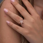 Pembe Taşlı Lotus Çiçeği 925 Gümüş Kadın Yüzük - 7