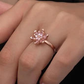 Pembe Taşlı Lotus Çiçeği 925 Gümüş Kadın Yüzük - 1