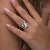 Beyaz Zirkon Taşlı Baget Gümüş Tektaş Yüzük thumbnail 6