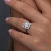 Beyaz Zirkon Taşlı Baget Gümüş Tektaş Yüzük thumbnail 3