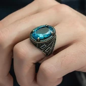 Oval Aqua Mavi Taşlı 925 Gümüş Erkek Yüzük thumbnail 7
