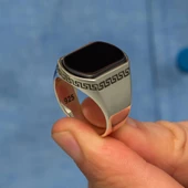 Grek Desenli Siyah Oniks Taşlı 925 Gümüş Erkek Yüzük thumbnail 4