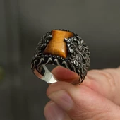 Kaplan Gözü Taşlı  925 Gümüş Erkek Yüzük thumbnail 6