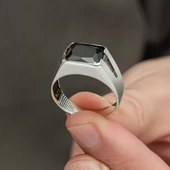 Siyah Zirkon Taşlı 925 Gümüş Erkek Yüzük thumbnail 6