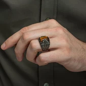 Kaplan Gözü Taşlı  925 Gümüş Erkek Yüzük thumbnail 7