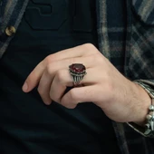 Kırmızı ParaibaTaşlı 925 Gümüş Erkek Yüzük thumbnail 4