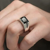 Siyah Zirkon Taşlı 925 Gümüş Erkek Yüzük thumbnail 3