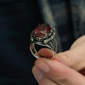 Kırmızı ParaibaTaşlı 925 Gümüş Erkek Yüzük thumbnail 7