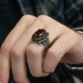 Kırmızı ParaibaTaşlı 925 Gümüş Erkek Yüzük thumbnail 5