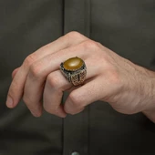 Sarı Akik Taşlı 925 Gümüş Erkek Yüzük thumbnail 5