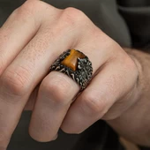 Kaplan Gözü Taşlı  925 Gümüş Erkek Yüzük thumbnail 8