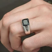 Siyah Zirkon Taşlı 925 Gümüş Erkek Yüzük thumbnail 8