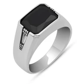 Siyah Zirkon Taşlı 925 Gümüş Erkek Yüzük thumbnail 2