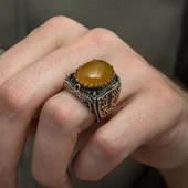 Sarı Akik Taşlı 925 Gümüş Erkek Yüzük thumbnail 7