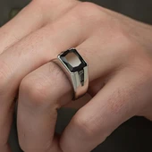 Siyah Zirkon Taşlı 925 Gümüş Erkek Yüzük thumbnail 5