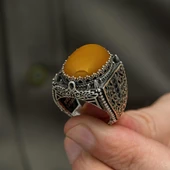 Sarı Akik Taşlı 925 Gümüş Erkek Yüzük thumbnail 6