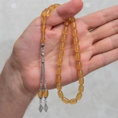 925 Ayar Gümüş Püsküllü Kapsül Kesim Açık Sarı Kehribar Tesbih - 3